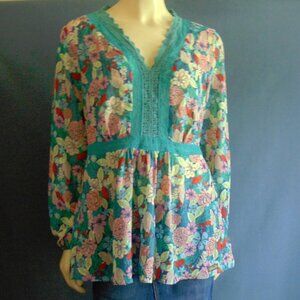 Matilda Jane NWT Swiss Dot Floral V-Neck Lace Insert Top L